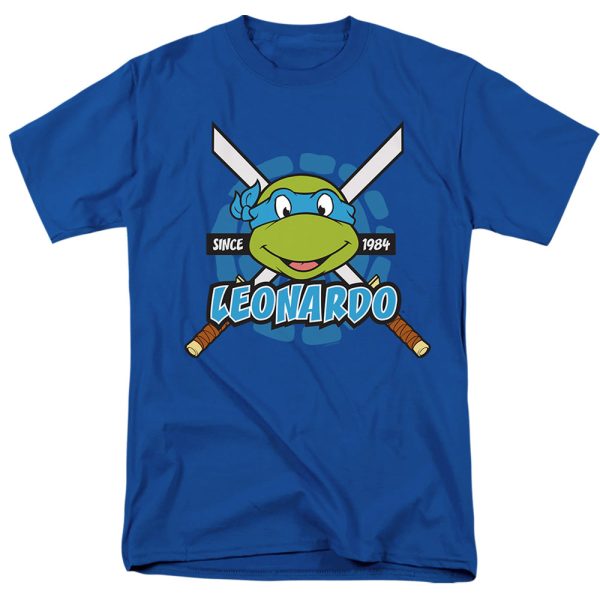 TEENAGE MUTANT NINJA TURTLES : LEONARDO SINCE 1984 S\S ADULT 100% COTTON 18\1 T-SHIRT Royal Blue MD For Sale