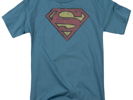 SUPERMAN : GRITTY SHIELD S\S ADULT 100% COTTON 18\1 T-SHIRT SLATE XL Online